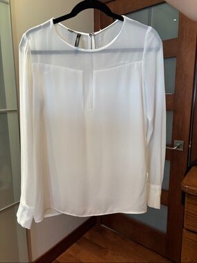 Mango White Sheer-Yoke Long Sleeve Blouse